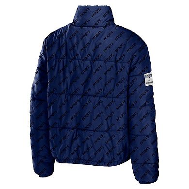 Women's WEAR by Erin Andrews Navy New England Patriots Puffer Full-Zip Cropped Jacket