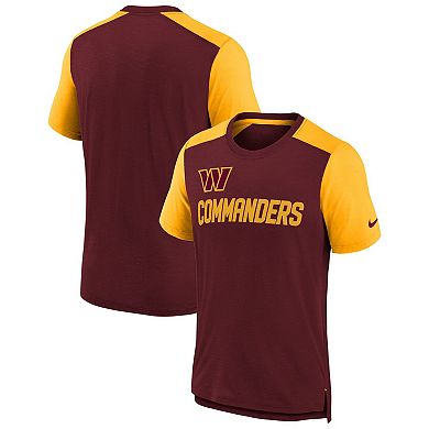 Youth Nike Heathered Burgundy/Heathered Gold Washington Commanders Colorblock Team Name T-Shirt