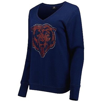 Women's Cuce Navy Chicago Bears Deep V-Neck Pullover Sweatshirt