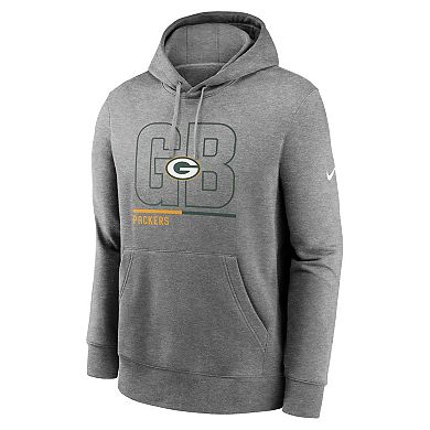 Men's Nike Heathered Gray Green Bay Packers City Code Club Fleece Pullover Hoodie