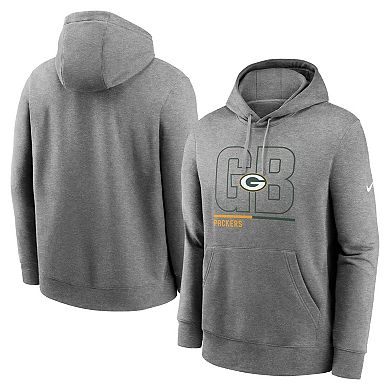 Men's Nike Heathered Gray Green Bay Packers City Code Club Fleece Pullover Hoodie