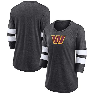 Women's Fanatics Branded Heathered Charcoal Washington Commanders Primary Logo 3/4 Sleeve Scoop Neck T-Shirt