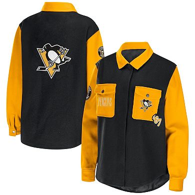 Women's WEAR by Erin Andrews Black/Gold Pittsburgh Penguins Colorblock Button-Up Shirt Jacket