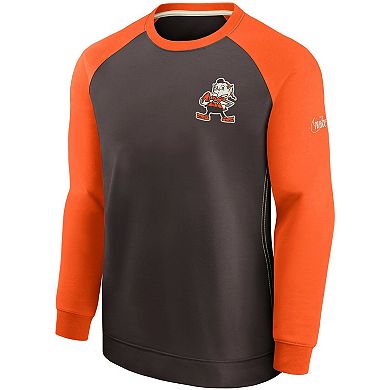 Men's Nike Brown/Orange Cleveland Browns Brownie The Elf Historic Raglan Crew Performance Sweater