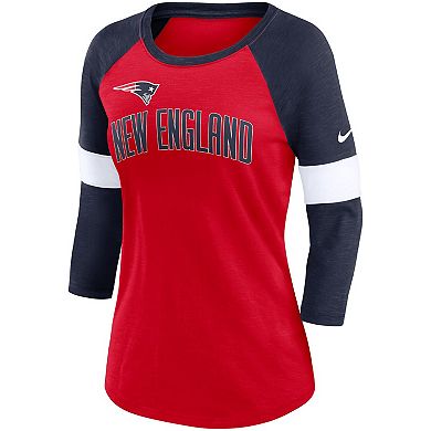 Women's Nike New England Patriots Heather Red/Heather Navy Football Pride Raglan 3/4-Sleeve T-Shirt