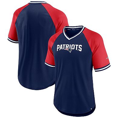 Men's Fanatics Branded Navy/Red New England Patriots Second Wind Raglan V-Neck T-Shirt