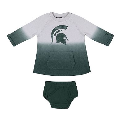 Newborn & Infant Colosseum Gray/Green Michigan State Spartans Hand in Hand Ombre Dress & Bloomers Set
