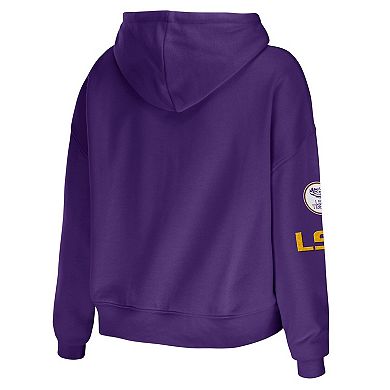 Women's WEAR by Erin Andrews Purple LSU Tigers Mixed Media Cropped Pullover Hoodie