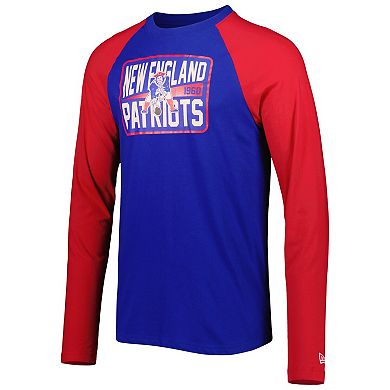 Men's New Era Royal New England Patriots Throwback Raglan Long Sleeve T-Shirt