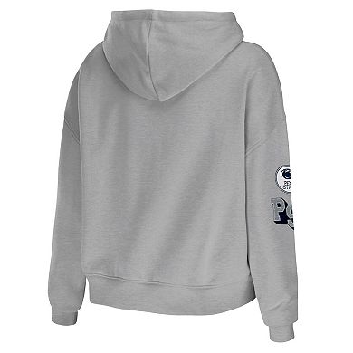 Women's WEAR by Erin Andrews Gray Penn State Nittany Lions Mixed Media Cropped Pullover Hoodie