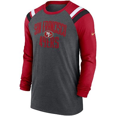 Men's Nike Heathered Charcoal/Scarlet San Francisco 49ers Tri-Blend Raglan Athletic Long Sleeve Fashion T-Shirt