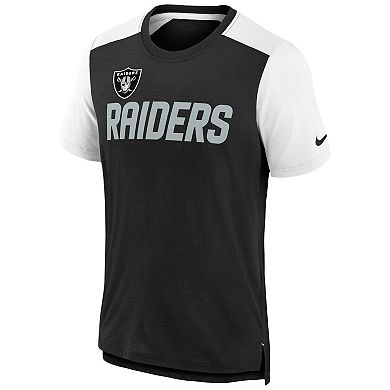 Youth Nike Heathered Black/White Las Vegas Raiders Colorblock Team Name T-Shirt