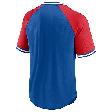 Men's Fanatics Branded Royal/Red New York Giants Second Wind Raglan V-Neck T-Shirt