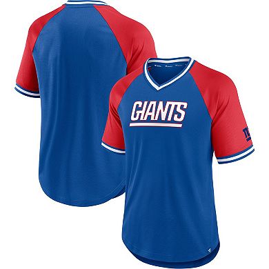 Men's Fanatics Branded Royal/Red New York Giants Second Wind Raglan V-Neck T-Shirt