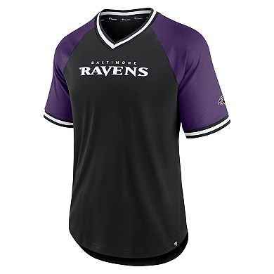 Men's Fanatics Branded Black/Purple Baltimore Ravens Second Wind Raglan V-Neck T-Shirt