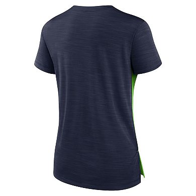 Women's Nike Neon Green/College Navy Seattle Seahawks Impact Exceed Performance Notch Neck T-Shirt
