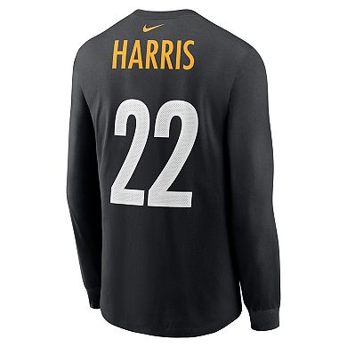 Men's Nike Najee Harris Black Pittsburgh Steelers Player Name & Number Long Sleeve T-Shirt
