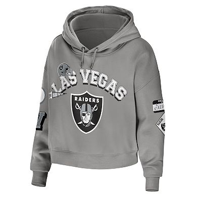 Women's WEAR by Erin Andrews Gray Las Vegas Raiders Plus Size Modest Cropped Pullover Hoodie