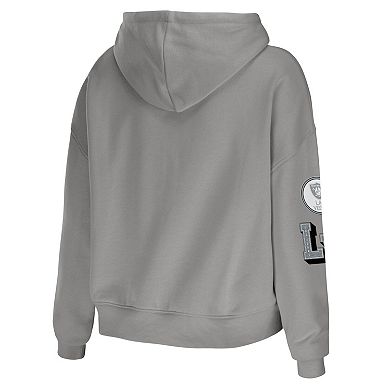 Women's WEAR by Erin Andrews Gray Las Vegas Raiders Plus Size Modest Cropped Pullover Hoodie