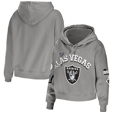 Women's WEAR by Erin Andrews Gray Las Vegas Raiders Plus Size Modest Cropped Pullover Hoodie