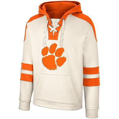 Men's Colosseum Cream Clemson Tigers Lace-Up 4.0 Vintage Pullover Hoodie