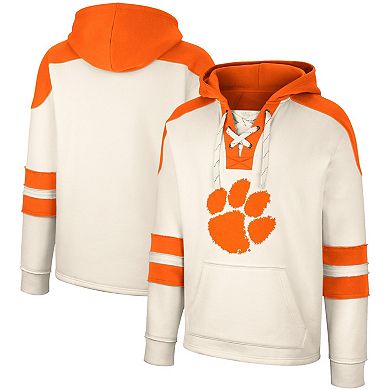 Men's Colosseum Cream Clemson Tigers Lace-Up 4.0 Vintage Pullover Hoodie