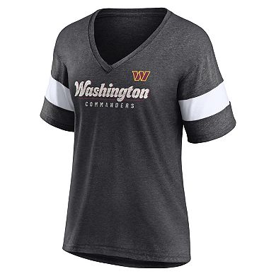 Women's Fanatics Branded Heathered Charcoal Washington Commanders Give It All Half-Sleeve V-Neck T-Shirt
