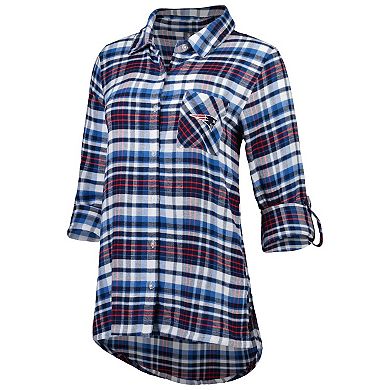 Women's Concepts Sport Navy/Red New England Patriots Mainstay Flannel Full-Button Long Sleeve Nightshirt