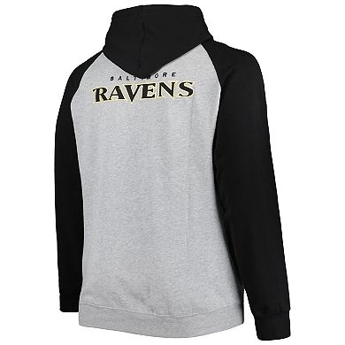 Men's Heather Gray Baltimore Ravens Big & Tall Fleece Raglan Full-Zip Hoodie Jacket