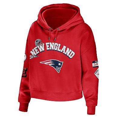 Women's WEAR by Erin Andrews Red New England Patriots Modest Cropped Pullover Hoodie