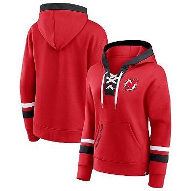 Women's Fanatics Branded Red New Jersey Devils Bombastic Exclusive Lace-Up Pullover Hoodie