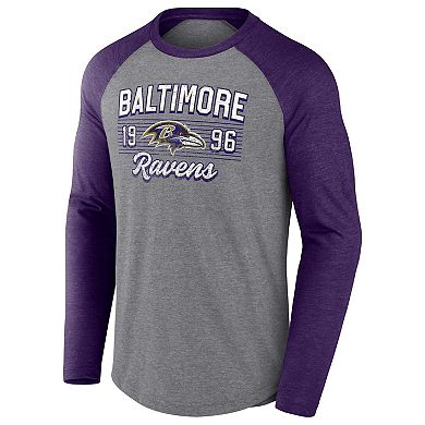 Men's Fanatics Branded Heathered Gray/Heathered Purple Baltimore Ravens Weekend Casual Raglan Long Sleeve T-Shirt
