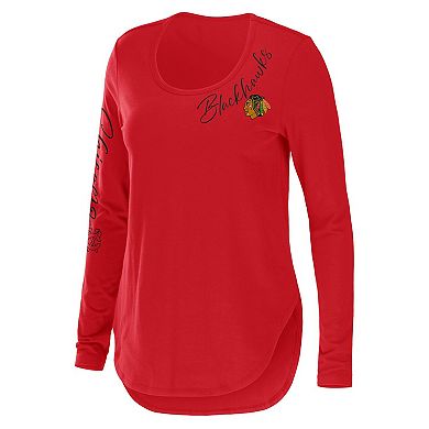 Women's WEAR by Erin Andrews Red Chicago Blackhawks Team Scoop Neck Long Sleeve T-Shirt