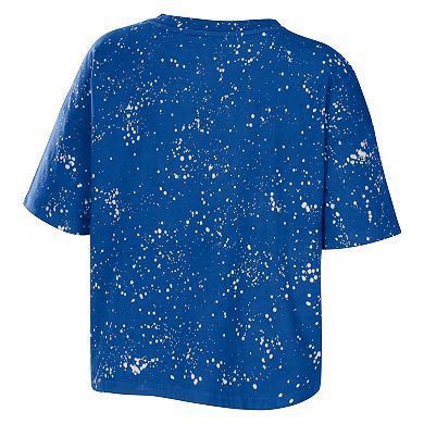 Women's WEAR by Erin Andrews Royal Philadelphia 76ers Bleach Splatter Notch Neck T-Shirt