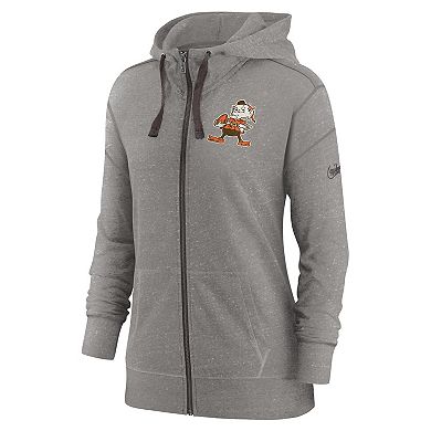 Women's Nike Heather Charcoal Cleveland Browns Gym Vintage Full-Zip Hoodie