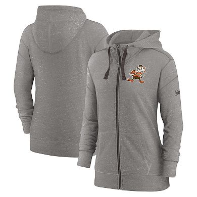 Women's Nike Heather Charcoal Cleveland Browns Gym Vintage Full-Zip Hoodie