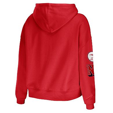 Women's WEAR by Erin Andrews Red New England Patriots Plus Size Modest Cropped Pullover Hoodie