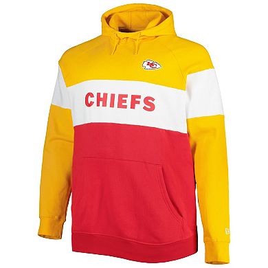 Men's New Era Red/Gold Kansas City Chiefs Big & Tall Current Colorblock Raglan Fleece Pullover Hoodie