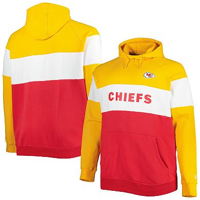Men's New Era Red/Gold Kansas City Chiefs Big & Tall Current Colorblock Raglan Fleece Pullover Hoodie