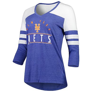 Women's Fanatics Branded Heather Royal New York Mets League Leader Tri-Blend 3/4-Sleeve V-Neck T-Shirt