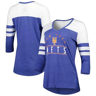 Women's Fanatics Branded Heather Royal New York Mets League Leader Tri-Blend 3/4-Sleeve V-Neck T-Shirt