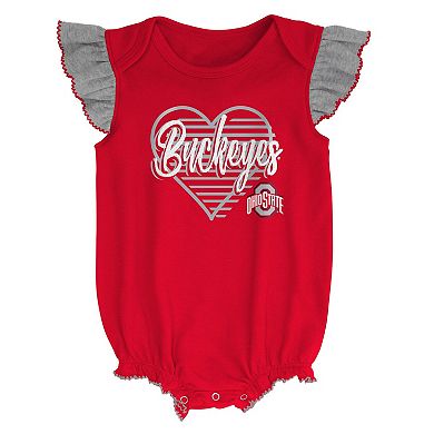 Girls Newborn & Infant Scarlet/Heather Gray Ohio State Buckeyes All The Love Bodysuit Bib & Booties Set