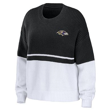 Women's WEAR by Erin Andrews Black/White Baltimore Ravens Chunky Script Wordmark Pullover Sweater