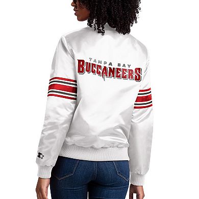 Women's Starter Cream Tampa Bay Buccaneers Line Up Satin Full-Snap Varsity Jacket