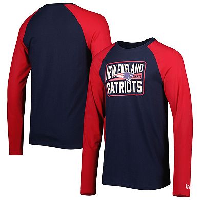 Men's New Era Navy New England Patriots Current Raglan Long Sleeve T-Shirt