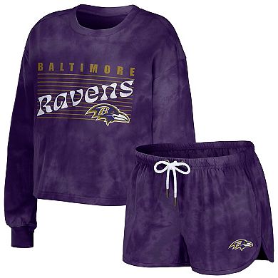 Women's WEAR by Erin Andrews Purple Baltimore Ravens Tie-Dye Cropped Pullover Sweatshirt & Shorts Lounge Set