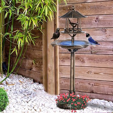 3-in-1 Outdoor Pedestal Bird Bath Garden Décor Feeder Planter Resin Freestanding