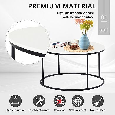 Black Metal Circle Frame Living Room Table With Smooth White Tabletop Finish