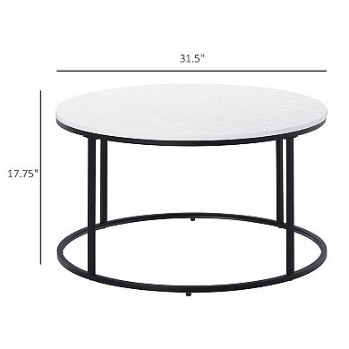 Black Metal Circle Frame Living Room Table With Smooth White Tabletop Finish