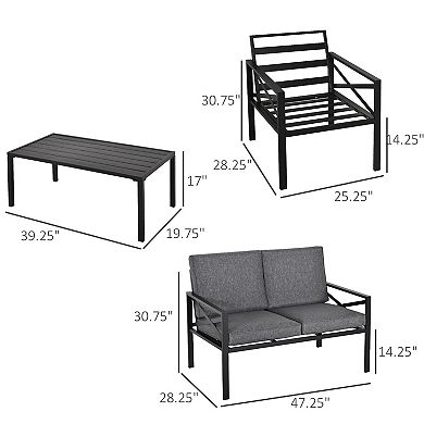 4-pc Garden & Backyard Deck Patio Furniture Set W/ Strong Steel Frame, Beige